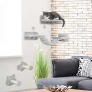 Set parete per gatti a 4 pezzi con piattaforme e scaletta, grigio chiaro