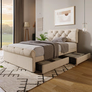 Letto singolo 90x200 cm imbottito con due cassetti