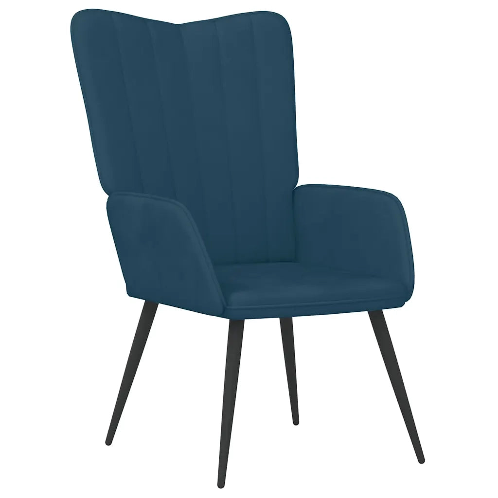 Divano Sedia-Poltrona Relax con Sgabello Blu in Velluto