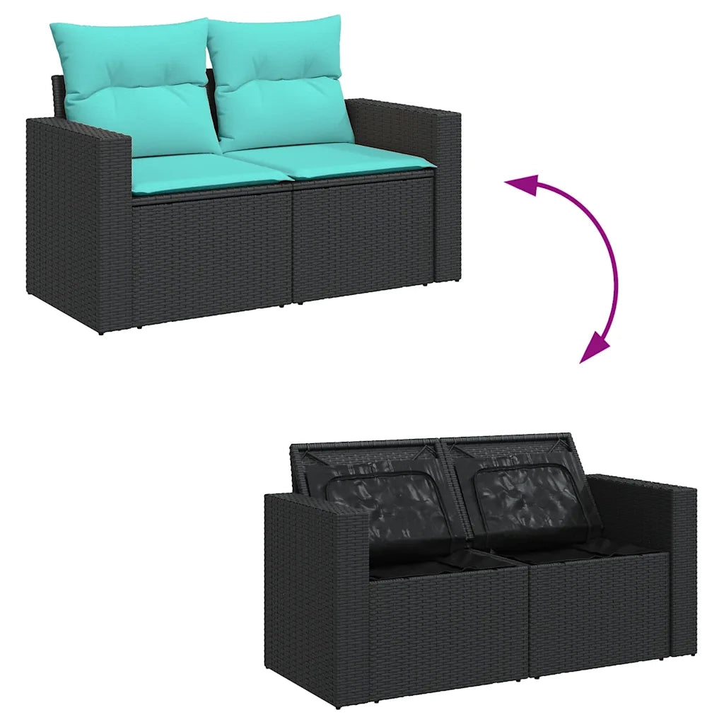 Set Divani da Giardino con Cuscini 7pz Nero Polyrattan 3327004