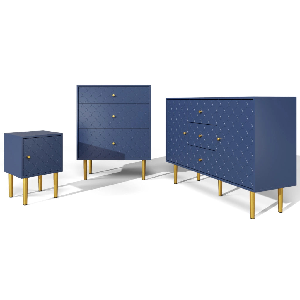 Comò con 3 cassetti, colore blu navy, 75 x 40 x 89 cm