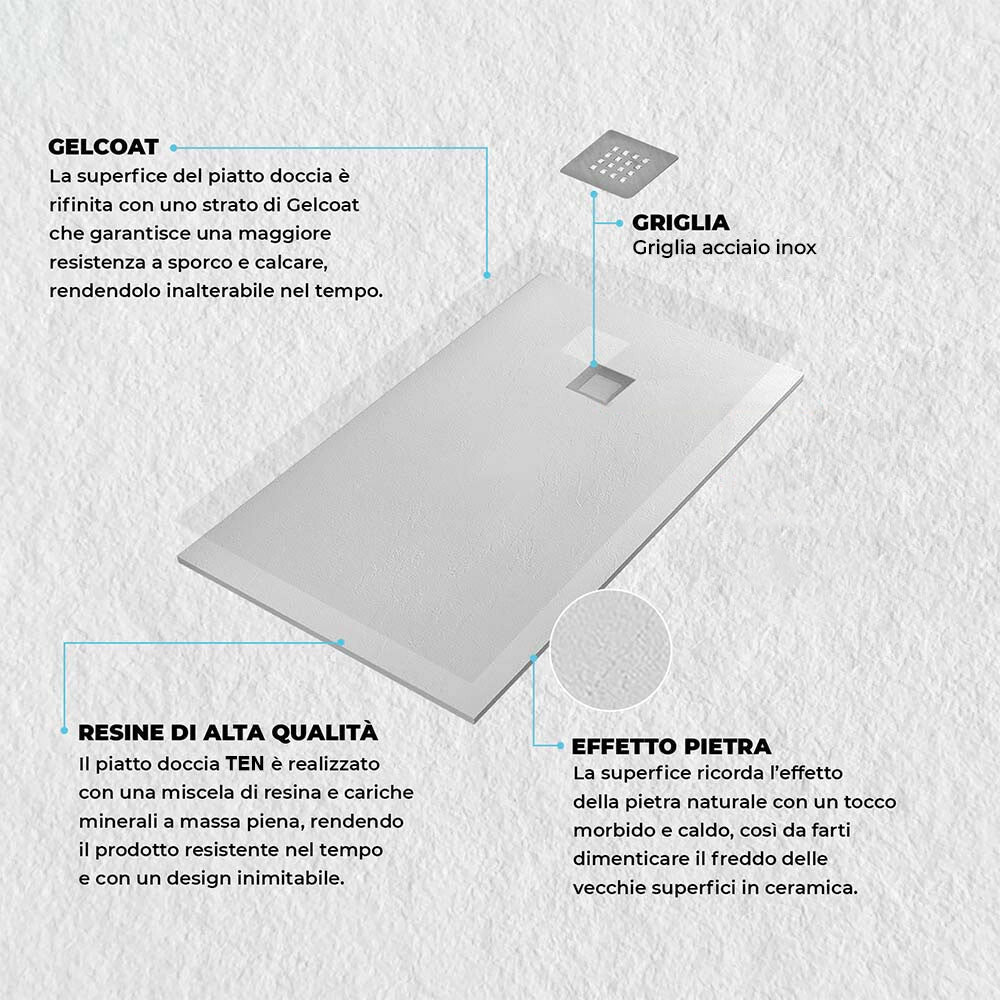 Piatto doccia 100x170 in marmoresina effetto pietra antracite riducibile Ten