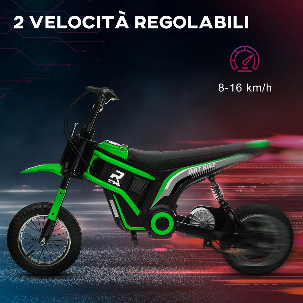 Moto Elettrica per Bambini con Acceleratore Manuale, 2 Velocit¨¤ 8-16km/h, Et¨¤ 8-12 Anni, Verde