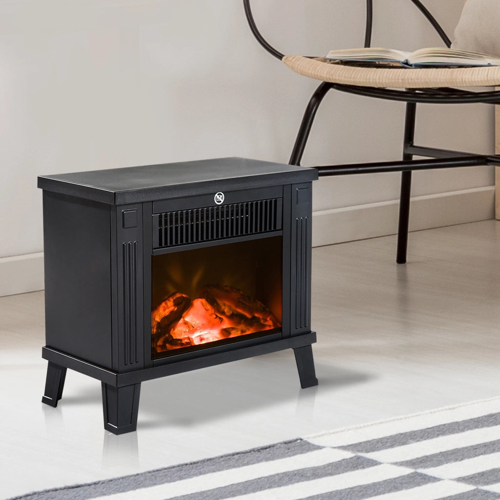 EasyComfort Camino Elettrico da Terra Moderno 600W/1200W con Effetto Fiamma, Caminetto Elettrico con Protezione da Surriscaldamento e Antiribaltamento, 34x17x31 cm, Nero