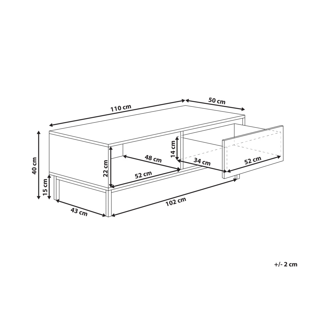 Tavolino da caffè in stile scandinavo Cassetto MDF Gambe in legno Scaffale Spazio di archiviazione Legno chiaro
