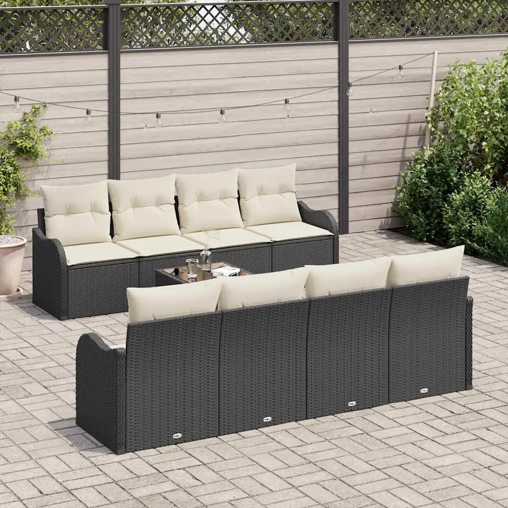 Set Divano da Giardino con cuscino 9 pcs Nero e Crema