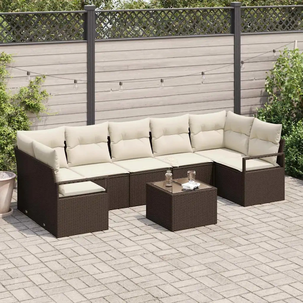 Set Divano da Giardino con cuscino 8 pcs Marrone e Crema