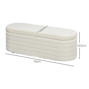 Panca contenitore imbottita con piedi protettivi in poliestere crema 116×41×40.5 cm