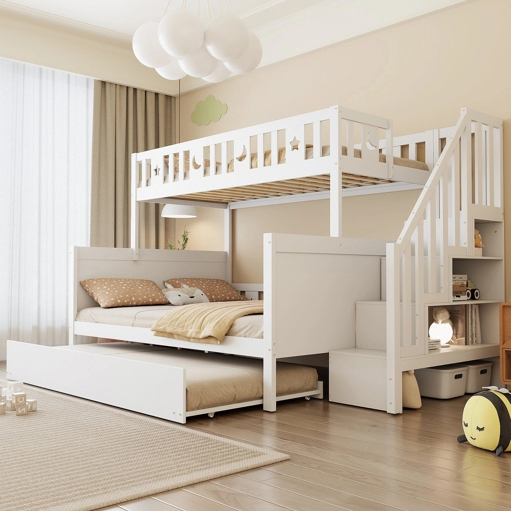Letto a castello con giroletto e rete a doghe ¨C Minimal ¨C bianco pino massello 90x200cm / 140x200cm