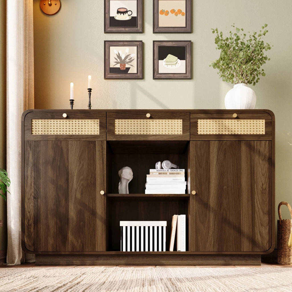 Madia con 3 cassetti; 2 ante e vano aperto; ripiani regolabili; per soggiorno; in MDF; effetto noce; 120 × 40 × 85 cm