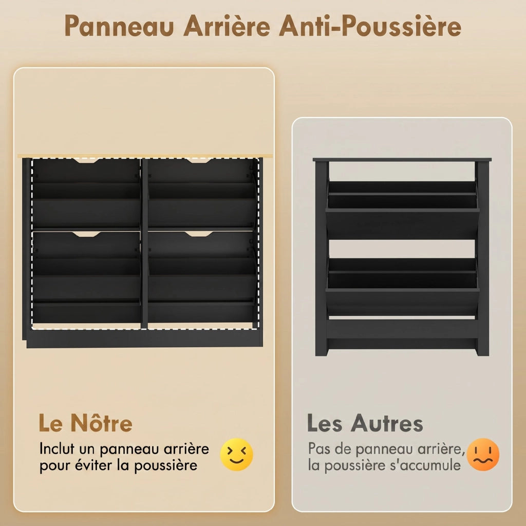 Scarpiera 16 paia con 4 cassetti e ripiani regolabili ¨C Minimal ¨C Nero e legno naturale