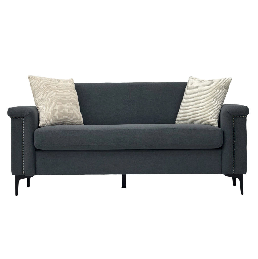 Divano 2 posti 172 cm in tessuto 100% poliestere grigio scuro con piedi in metallo