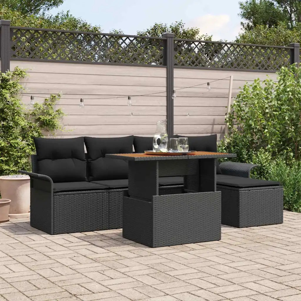 Set Divano da Giardino con cuscino 6 pcs Nero