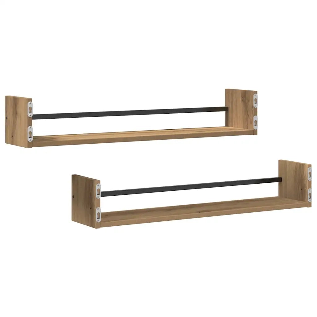 2 pz Scaffale da parete | Ripiano a parete | Mensola a parete Rovere artigianale 80 x 16 x 14 cm