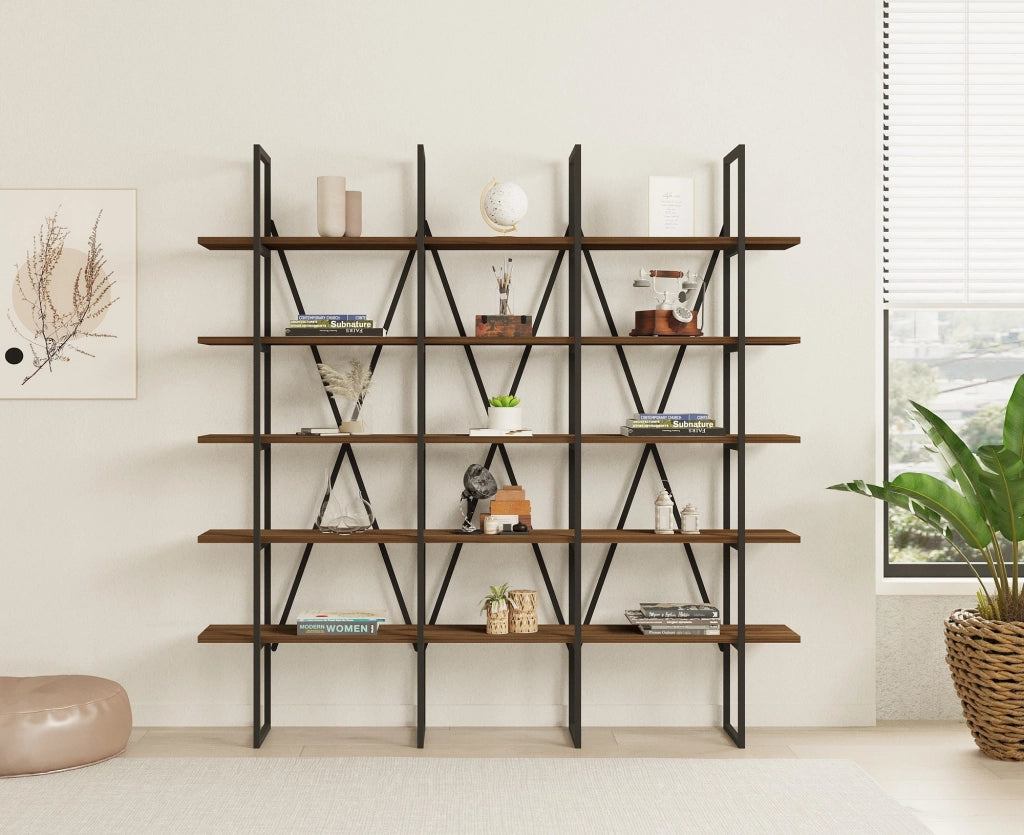Libreria in legno "Beylerbeyi" - 160 x 26 x 160 cm - Noce canaletto
