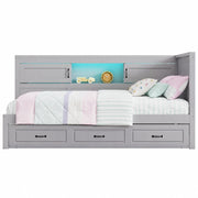 Divano letto 204,5x117,4x91,5 cm con letto estraibile, contenitore, LED e USB in truciolato grigio