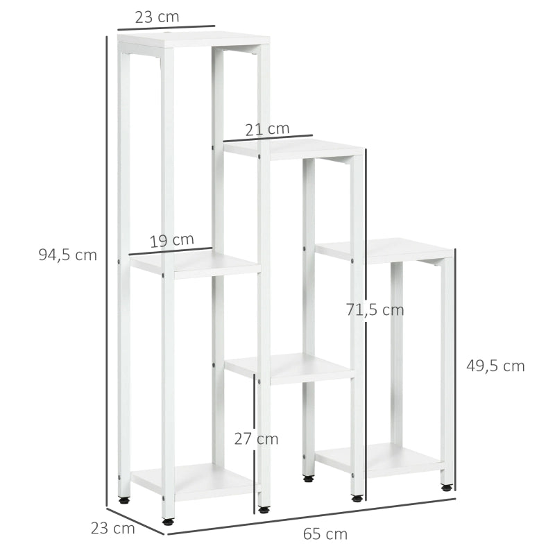 Portapiante 65x23x94.5 cm a 7 livelli con sistema antiribaltamento in legno e acciaio bianco