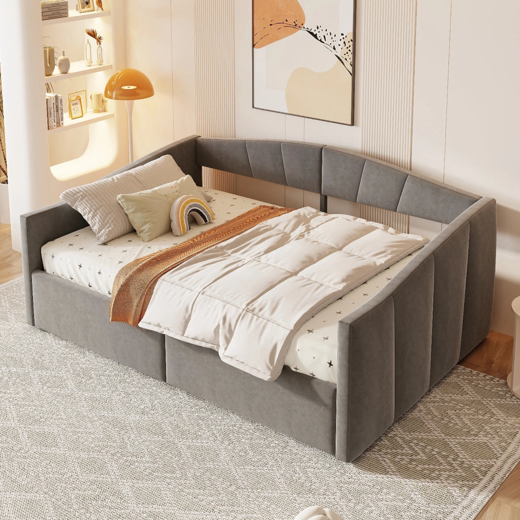 Letto contenitore matrimoniale 140×200 cm con rete sollevabile e braccioli; senza materasso; velluto; grigio