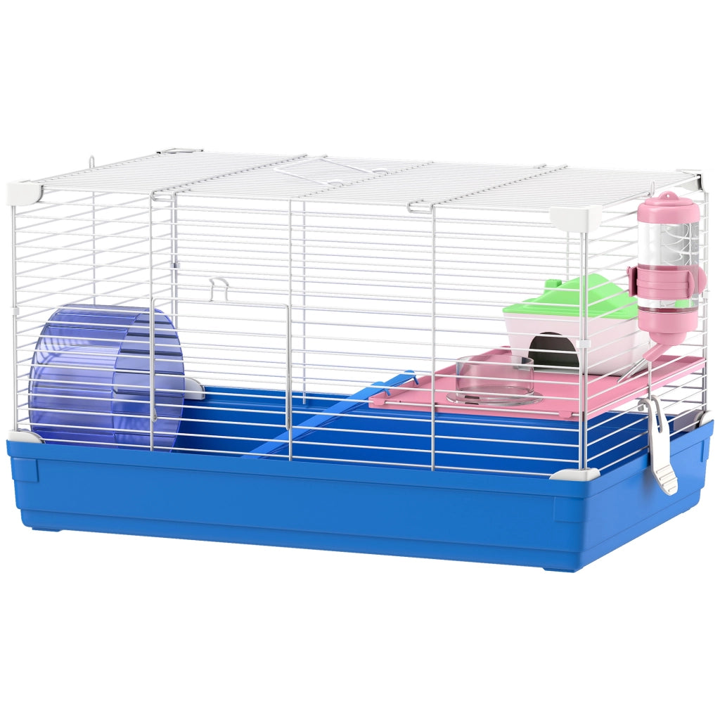 Gabbia per Criceti con Ruota Casetta Rampe Ciotola Abbeveratoio ¨C Xylo ¨C 47x30x27 cm Blu