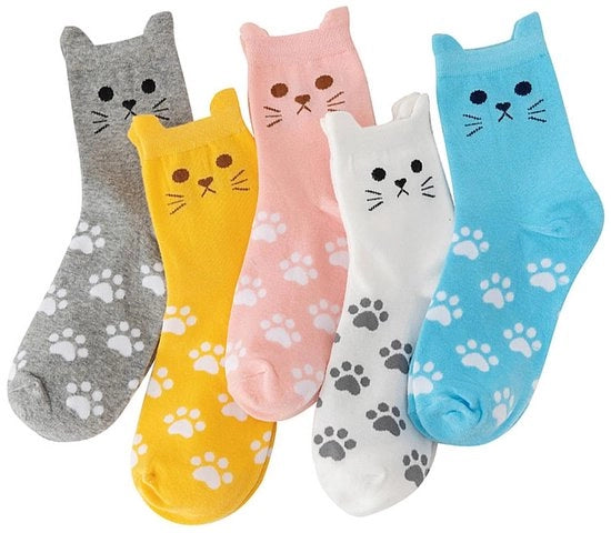 Calze per gatti per donne, 5 paia calze per donne, 38-43 cotone con calze per gatti carine, animale carina gatto calze regalo per donne ragazze (5 colori)