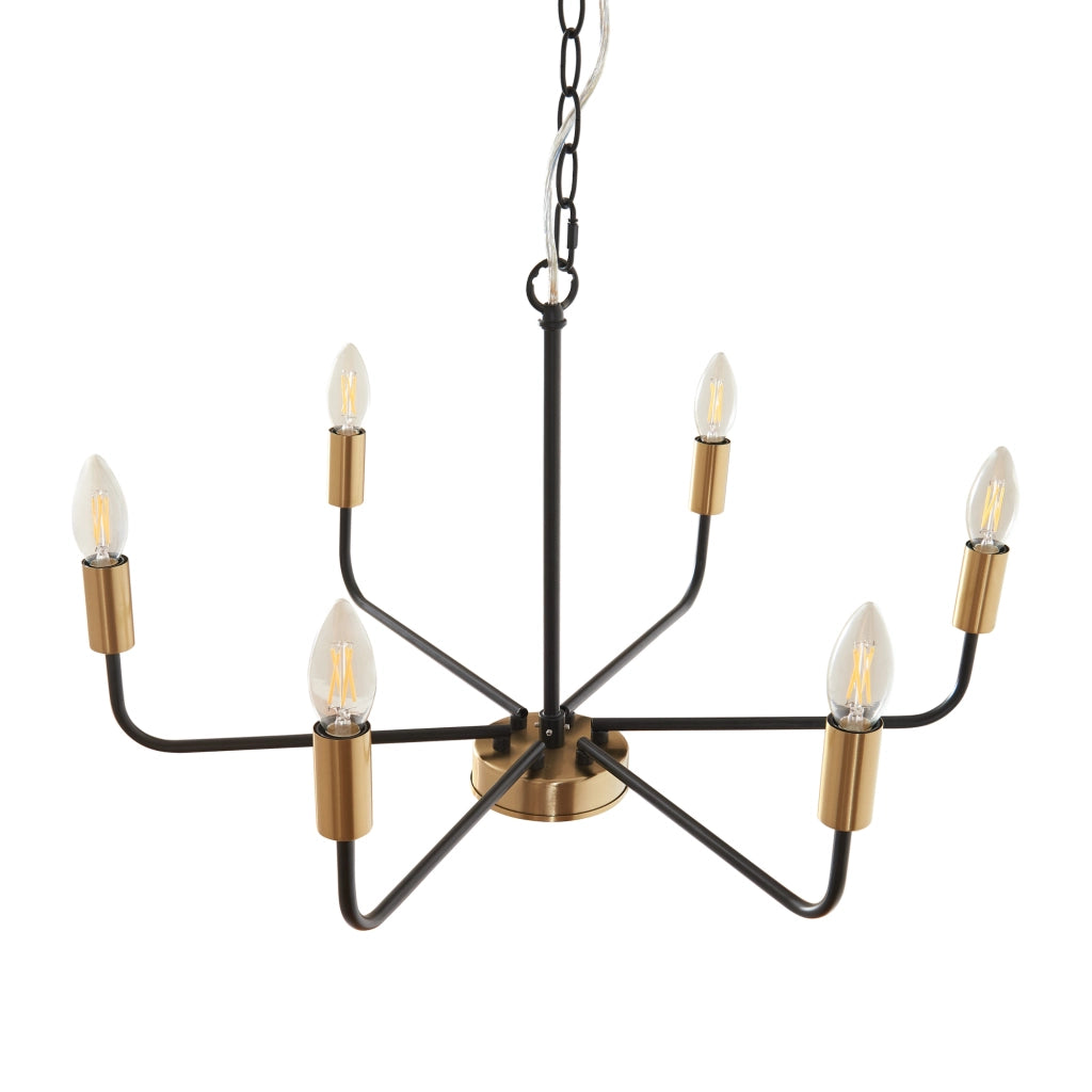 Lampadario a Sospensione Bishop a 6 Bracci E14 Industrial Chic - Nero / Ottone lux.pro