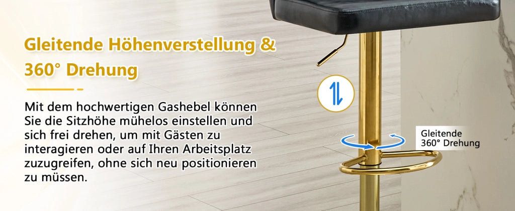 Set 2 Sgabelli da Bar con Schienale Regolabili in Altezza, Girevoli a 360° con Poggiapiedi e Base Ampia, Sgabello Moderno per Cucina e Bancone
