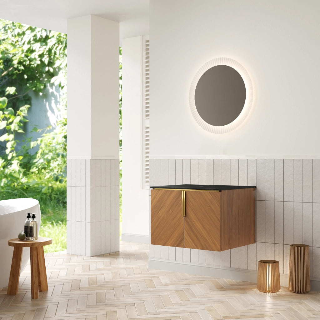 Mobile sottolavabo con 2 ante - per bagno - in compensato - 69×58×20 cm - rovere