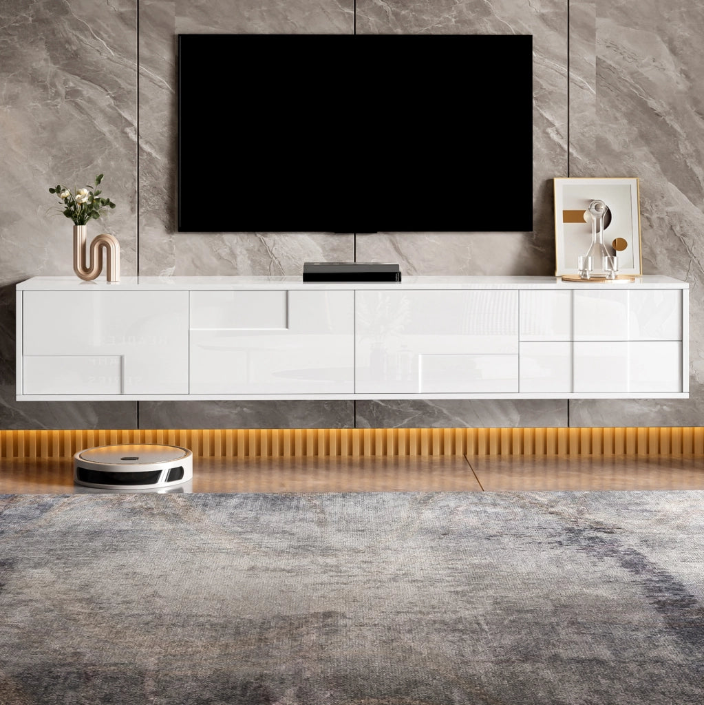Mobile TV 170 cm con 3 ante e 2 cassetti in MDF e truciolare bianco