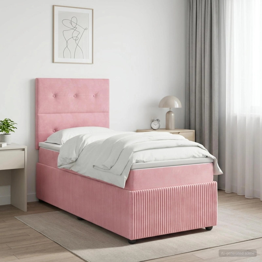 Letto Box Spring LED con Materasso Rosa 90 x 200 cm Velluto 3455998
