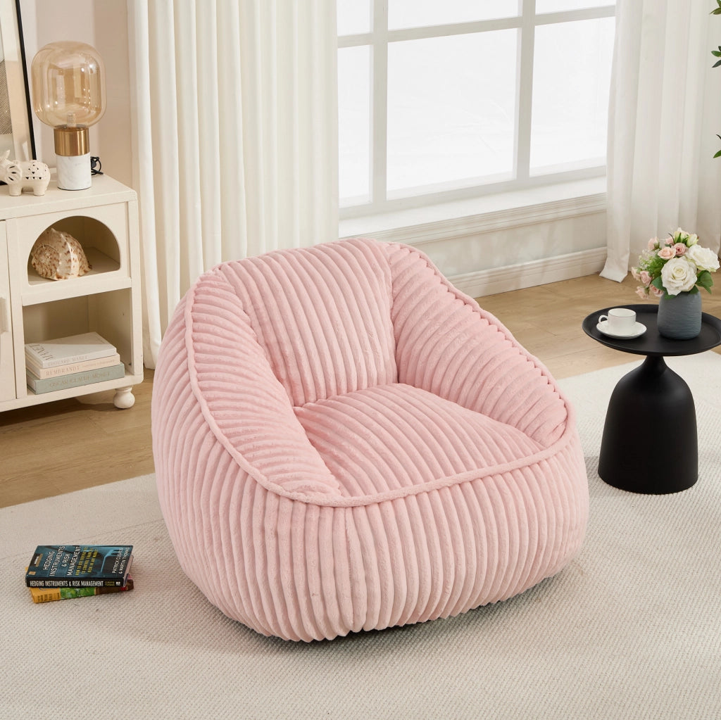 POLTRONA Sacco in Velluto a Coste Rosa con Imbottitura in Schiuma