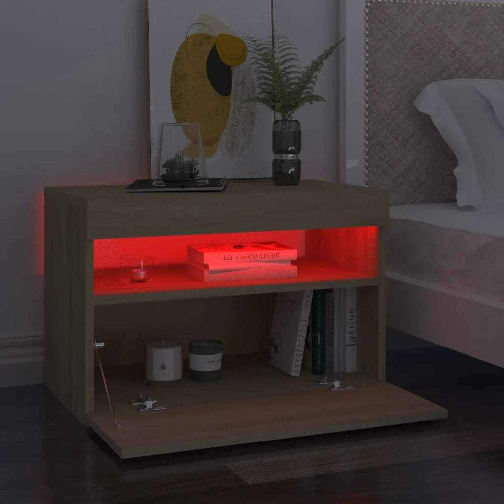 Set di 2 Comodini | Armadio da Notte | Mobiletto da notte con Luci LED Rovere Sonoma 60x35x40 cm