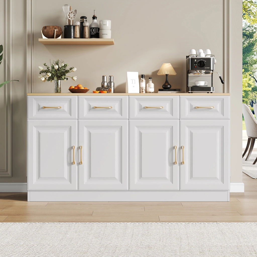 Credenza Buffet ¨C MINIMAL ¨C Bianco, Legno, 4 Cassetti, 4 Ante, 140 cm