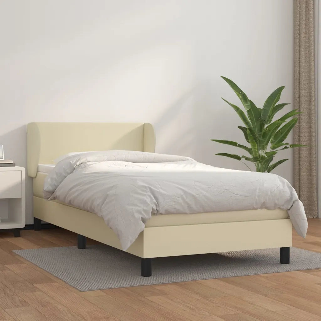 Letto singolo | Letto per adulti | Giroletto a Molle con Materasso Crema 80x200 cm in Similpelle