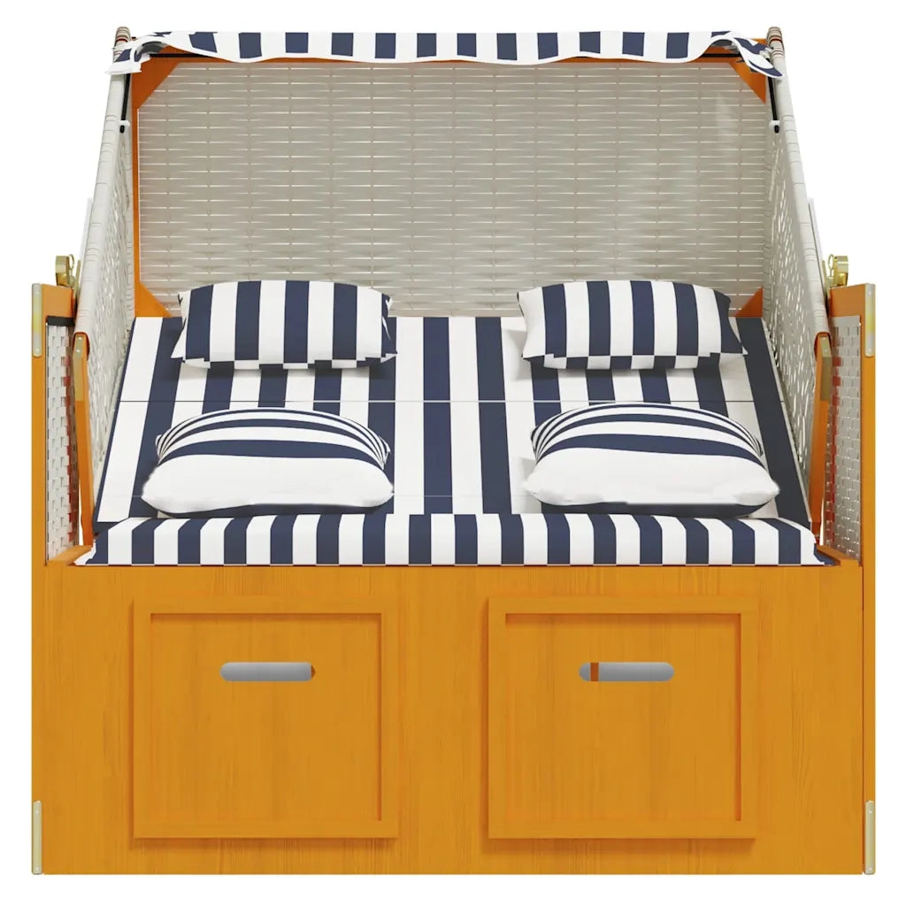Strandkorb con Cuscini in Polyrattan Legno Massello Bianco Blu CFW6301023