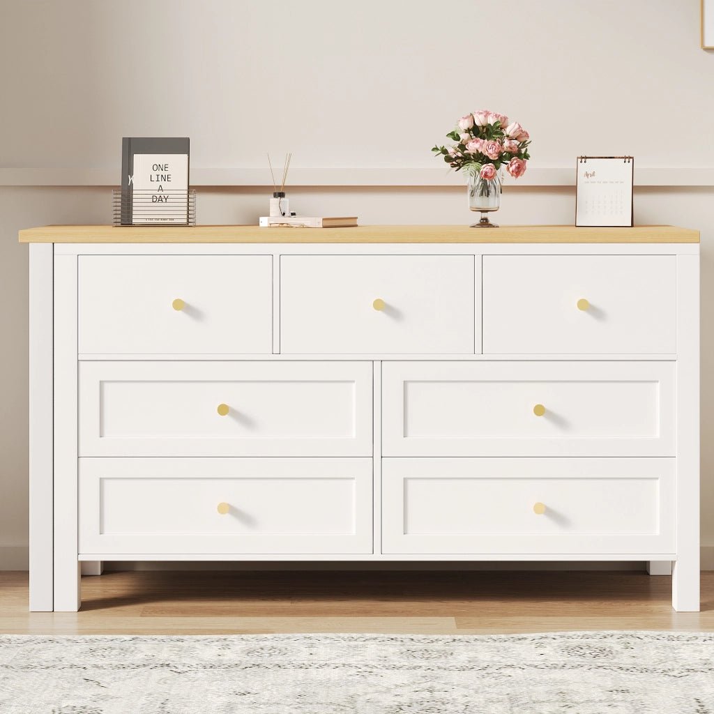 Scrivania angolare girevole con 7 cassetti piano a 360° in pannello truciolare bianco e rovere 120 × 40 × 70 cm