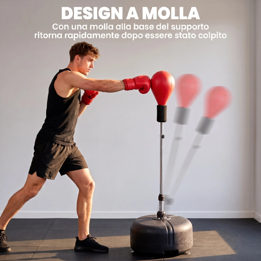 Punching Ball ad Altezza Regolabile con Guanti da Boxe in Acciaio e Finta Pelle Ø48x136-154 cm Robusto per Casa Nero e Rosso