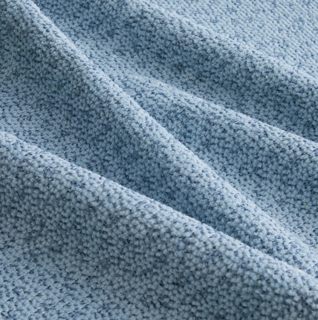 Divano modulare angolare 3 posti con pouf, schiuma ad alta densità 32D, tessuto blu morbido per soggiorno