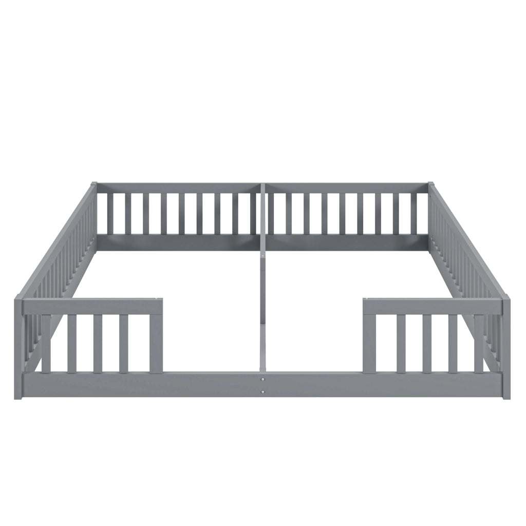 Letto a pavimento per bambini con due superfici 90 × 200 cm; barriera di protezione; legno e MDF grigio