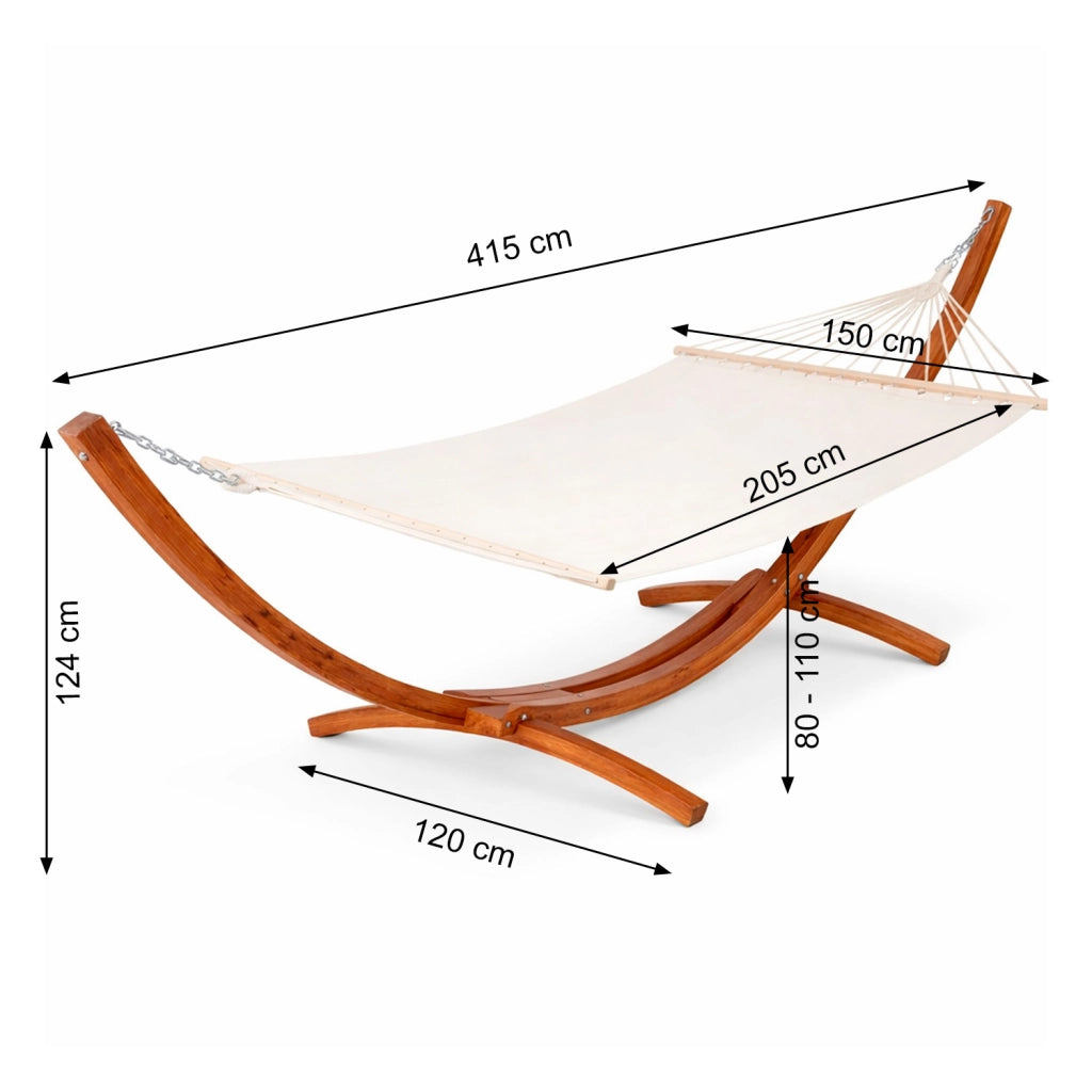 Amaca Matrimoniale Extra Large Con Supporto In Legno Robusto Per 2 Posti Perfetta Per Giardino Patio Terrazzo E Area Piscina Design Raffinato Resistente Fino A 200 Kg 415 x 120 x 124 Cm Beige