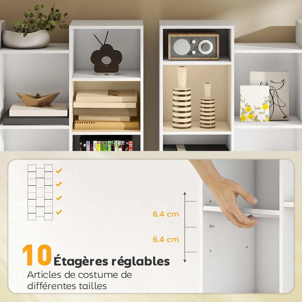 Libreria Bianca con 21 Vani e Ripiani Regolabili in Pannelli di Particelle; per Soggiorno; 89;5 x 23;5 x 181 cm