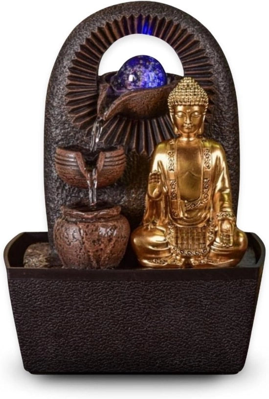 Fontana Decorativa con Luce LED per la Camera da Meditazione - Regalo per il Buddhismo Zen - Fontana da Tavolo Decorativa - M 26 cm