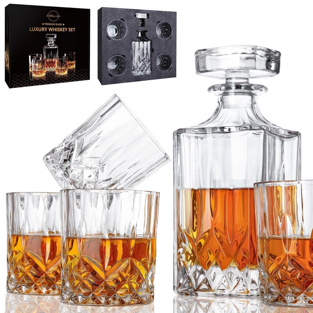Set di caraffe per whisky, composto da 5 pezzi, con 4 bicchieri, confezione regalo, senza piombo