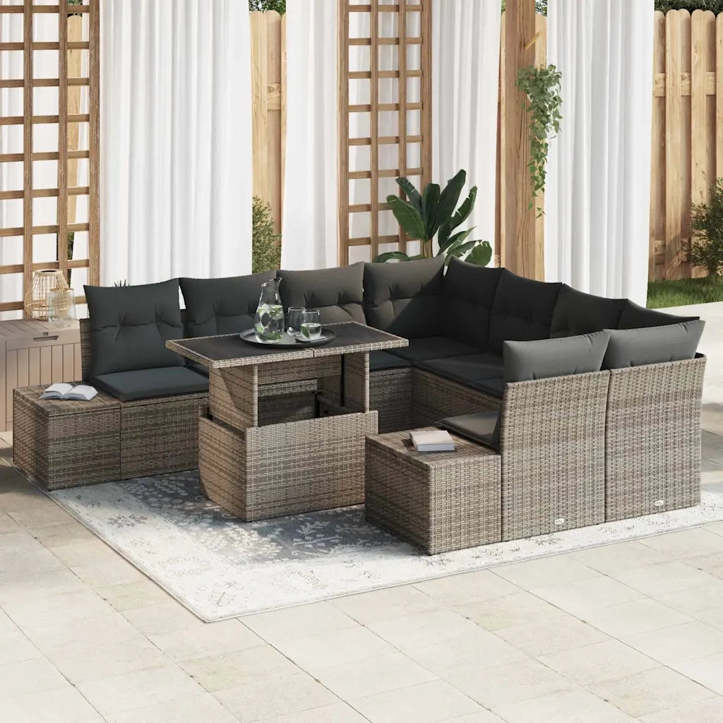 Set Divano da Giardino con cuscino con cuscino 9 pcs Grigio