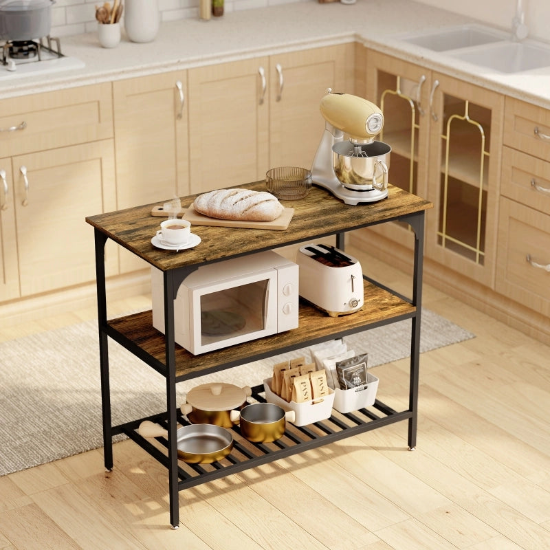 Scaffale da cucina con ripiani in legno e acciaio marrone rustico
