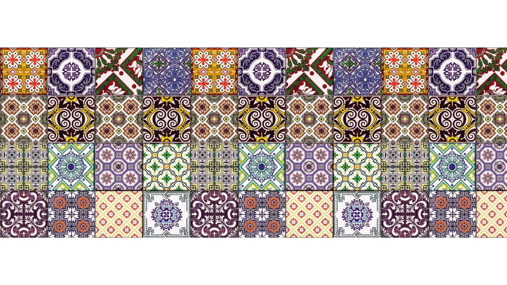 Tappeto passatoia fantasia made in Italy antiscivolo lavabile aderente Fantasia Maiolica , Piastrelle 418 - 50x100cm