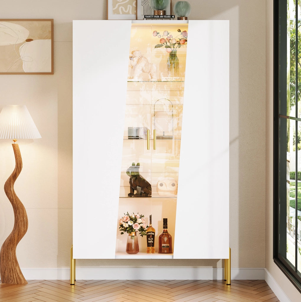 Vetrina bianca 72x40x145 cm con LED multicolore; 3 ripiani in vetro regolabili e MDF