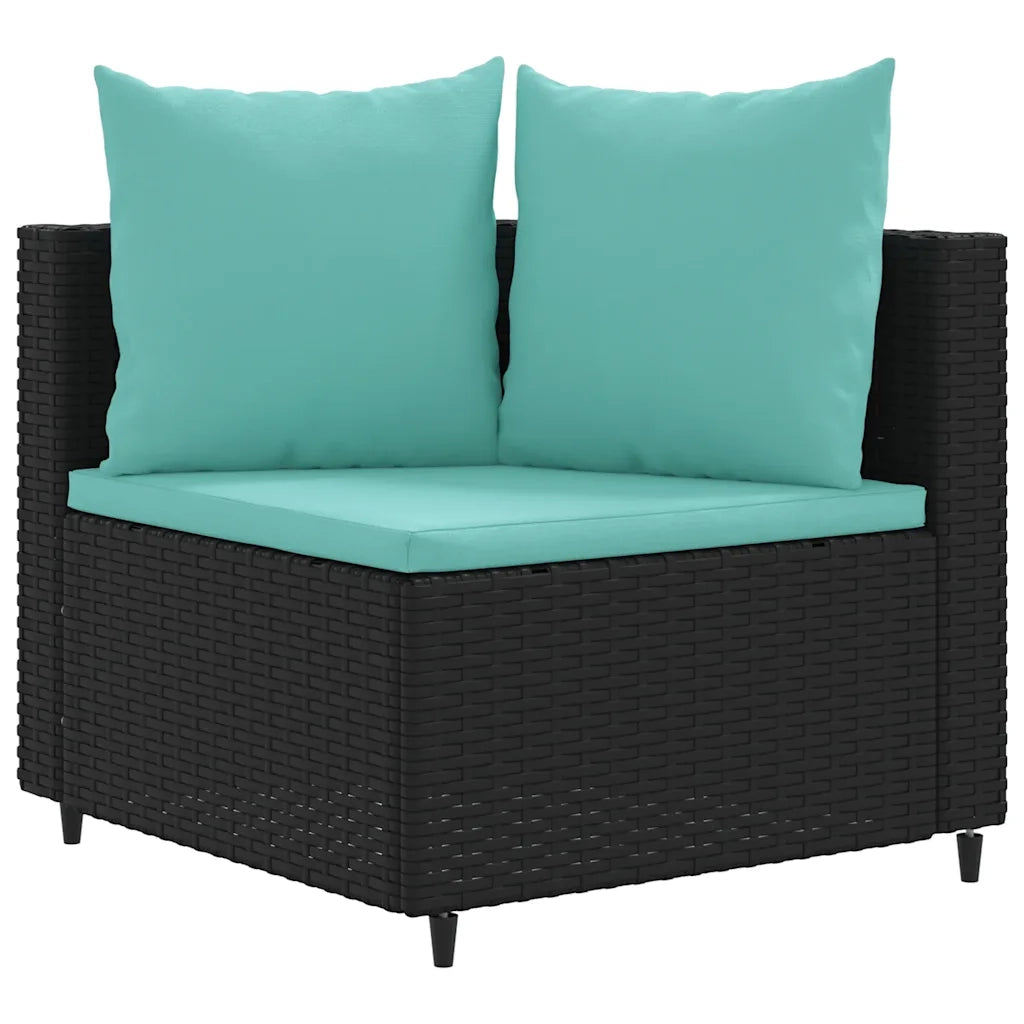 Set Divani da Giardino con Cuscini 7pz Nero Polyrattan