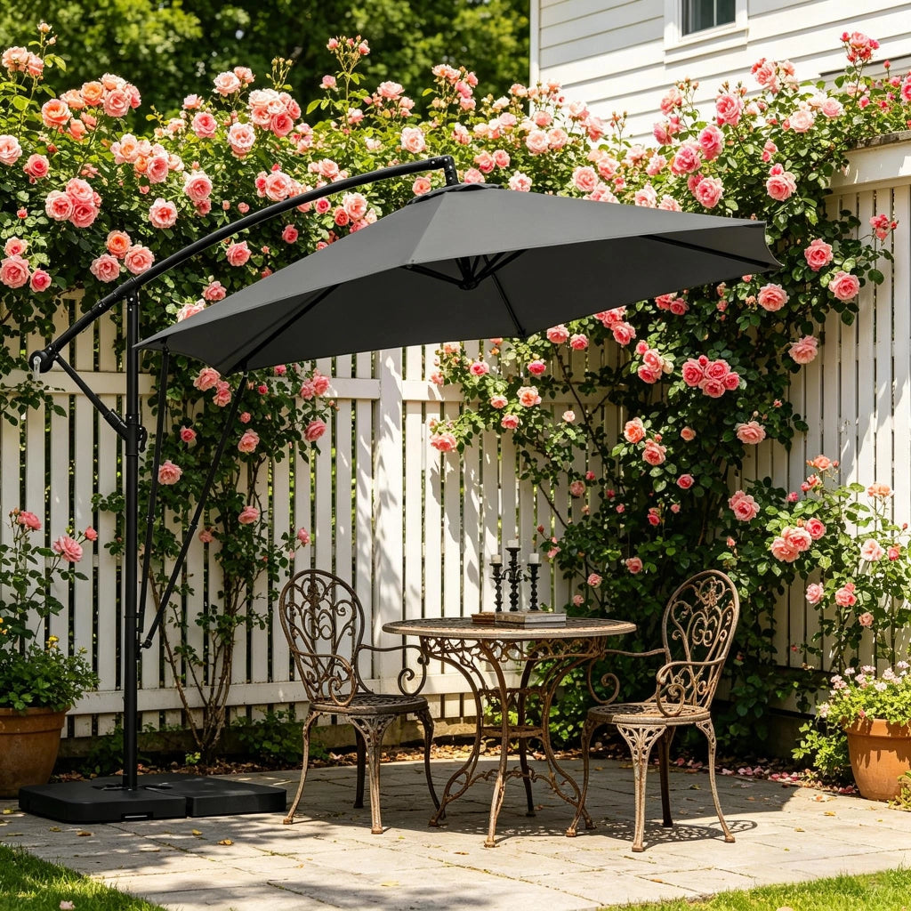 Ombrellone da giardino a sbalzo con manovella e inclinazione in metallo e poliestere grigio scuro 310 × 310 cm