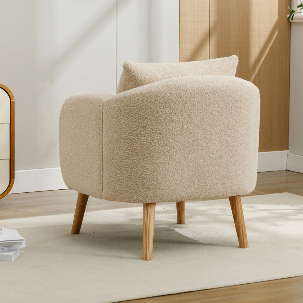 Poltrona singola 71x72x71 cm con cuscino in tessuto teddy beige
