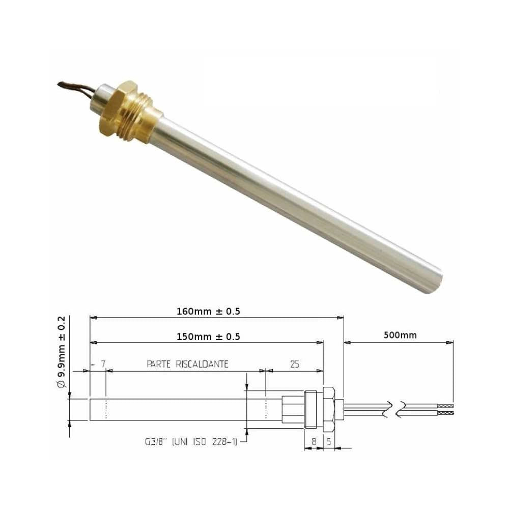 Resistenza Candeletta Stufe a Pellet 3/8 300W 160mm UNGARO LINCAR 150mm battuta - UNIVERSALE